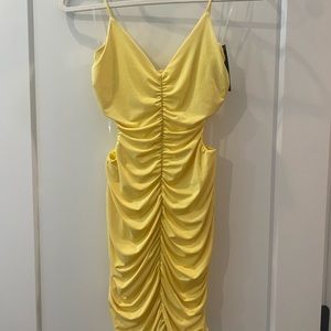 Yellow cut out bodycon mini dress